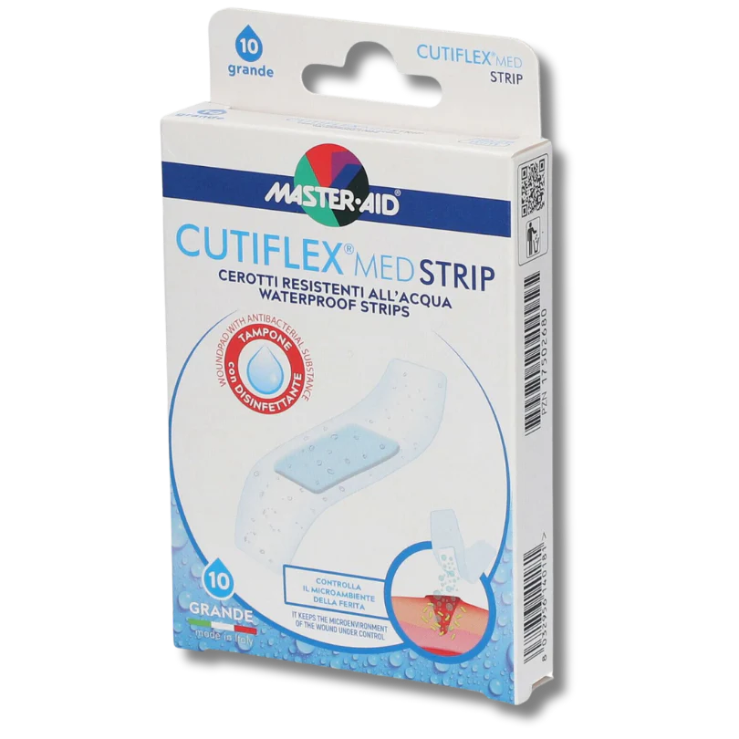 CEROTTO MASTER-AID CUTIFLEXMED STRIP TRASPARENTE IMPERMEABILE SUPPORTO IN POLIURETANO GRANDE 10 PEZZI