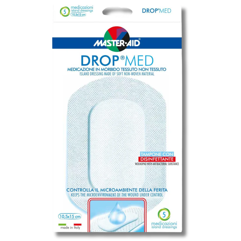 MEDICAZIONE COMPRESSA AUTOADESIVA DERMOATTIVA IPOALLERGENICAAERATA MASTER-AID DROP MED 10,5X15 5 PEZZI