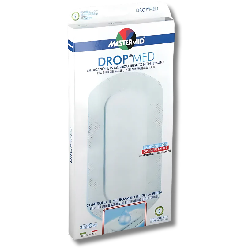 MEDICAZIONE COMPRESSA AUTOADESIVA DERMOATTIVA IPOALLERGENICAAERATA MASTER-AID DROP MED 10,5X20 5 PEZZI